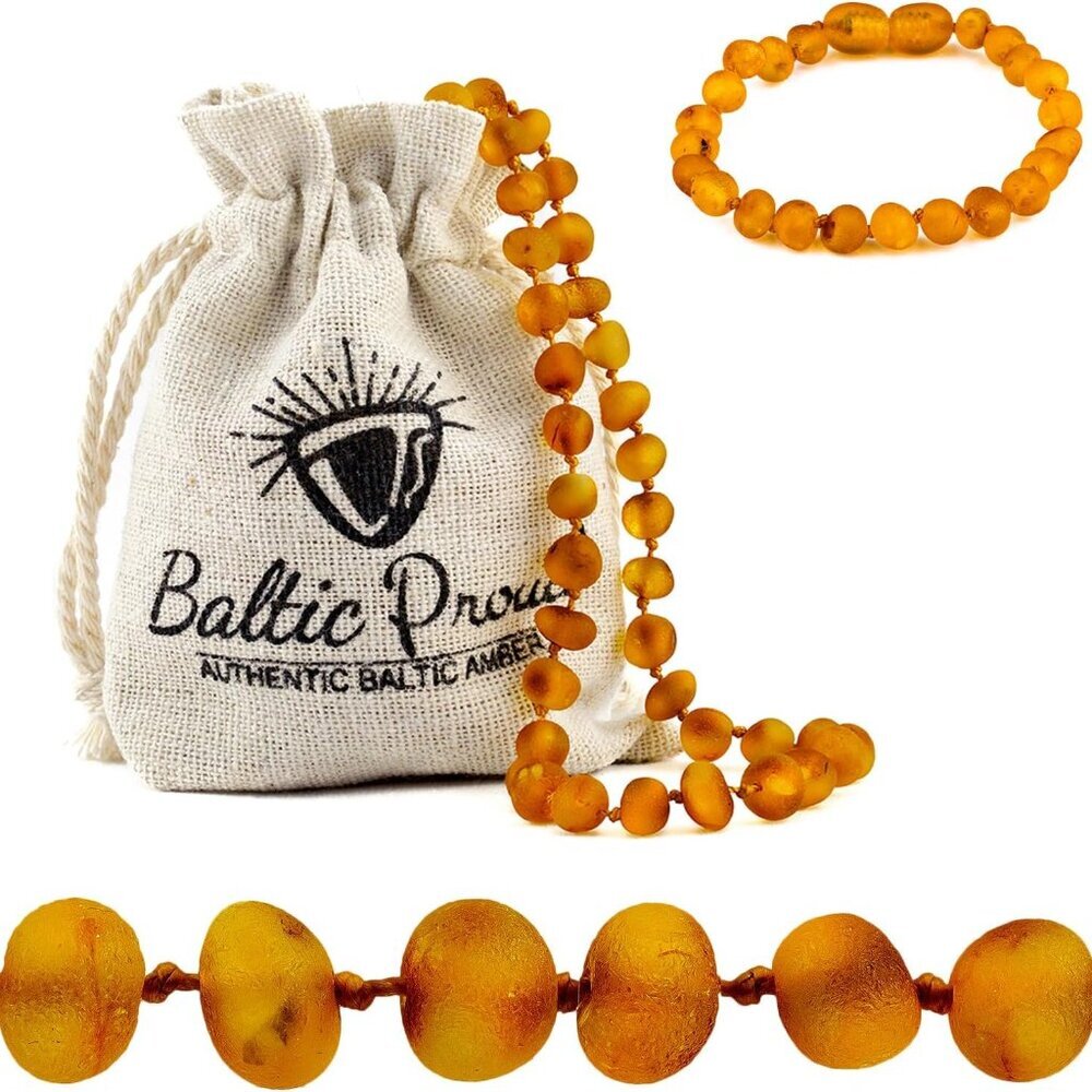 Raw Amber Necklace and Bracelet Gift Set Unisex Honey Raw 12.5 Inches/5.5 Inches